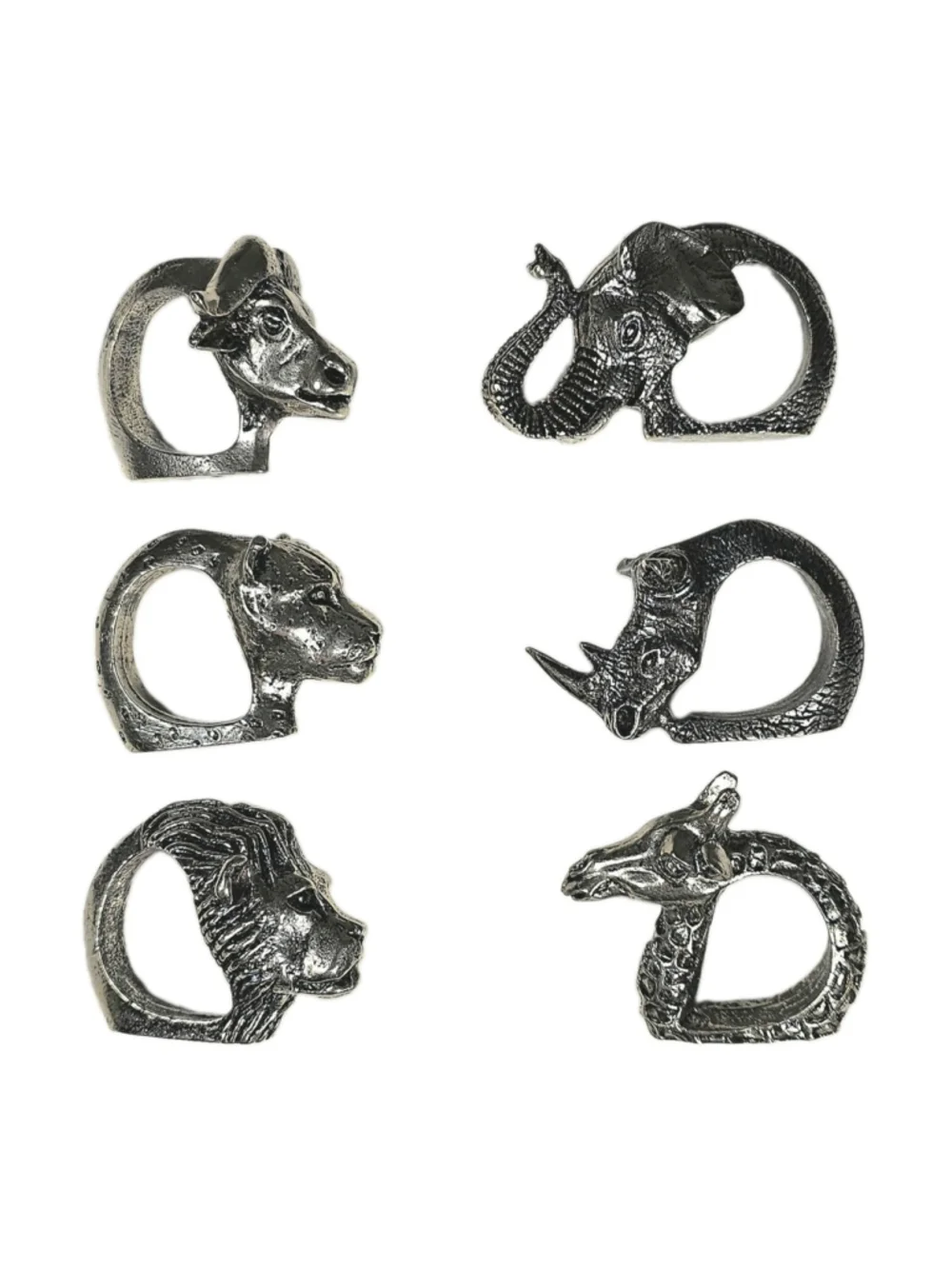 Vintage Silver Plated African Safari Animal Napkin Rings - Set of 6